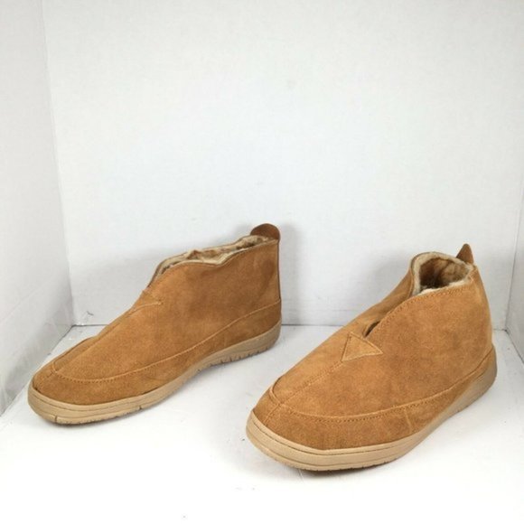 Guide Gear Men's Leather Bootie Slippers Faux Fur Lined Size 8 Brown - Picture 3 of 9